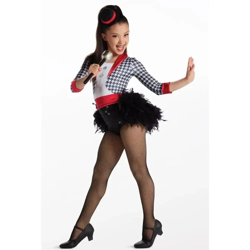 Pre-Owned Dance Costume Weissman 15143 Medium Child Red Tuxedo Feathers Tap Jaz